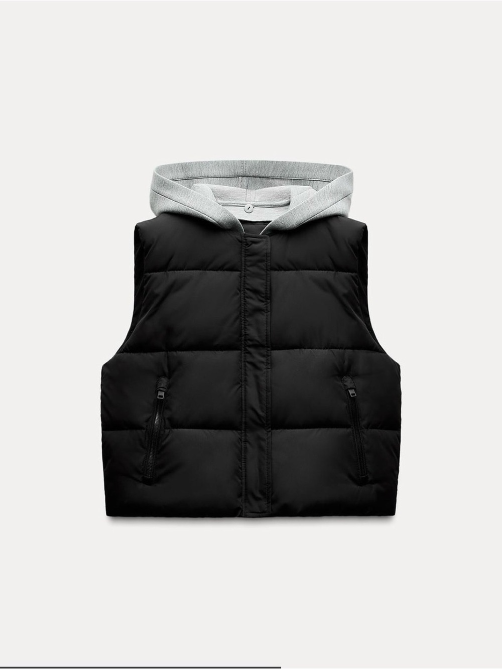 ZARA gilet Black Puffer Vest with Gray Hood